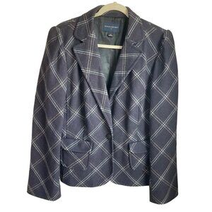 Banana Republic Women's Sz.14 Blazer Wool blend Plaid Purple Puff sleeve